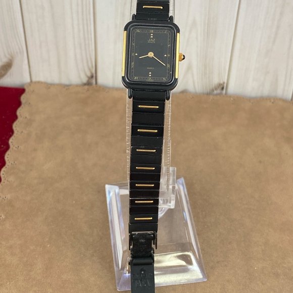 Vintage Jaz Paris French Designer Gold 18K gold plated 2 Tone Watch Black & Gold - Picture 5 of 9